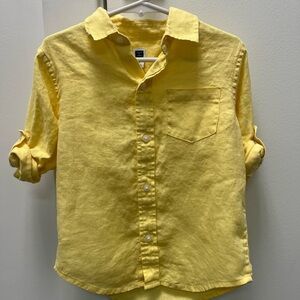 Janie and Jack Boys Yellow Linen Button Down collared shirt size 3
